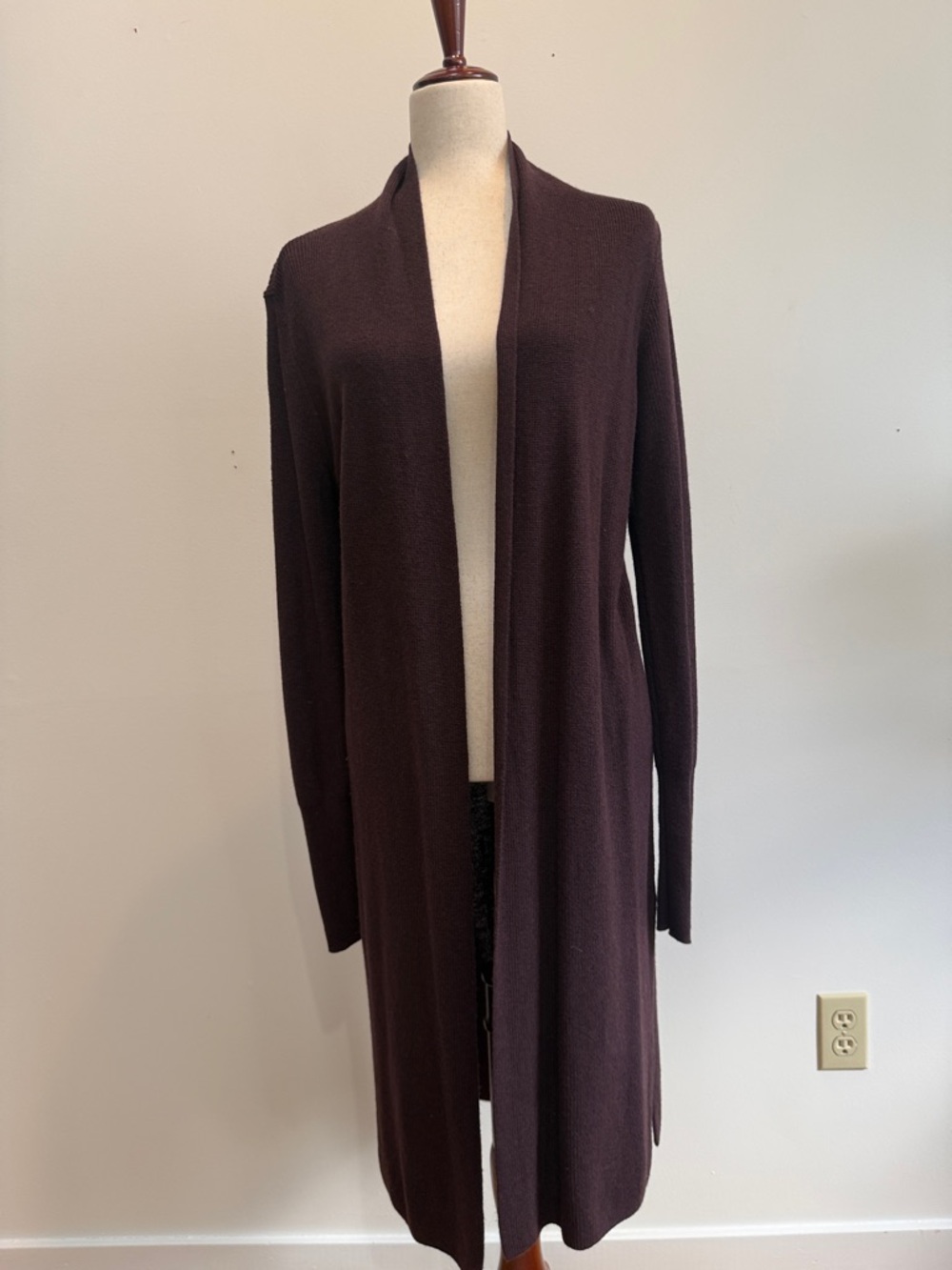 Long Open-Front Women's Cardigan Sweater in Dark Brown